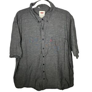 Levis Shirt Mens 2XL XXL Dark Gray Button Up Short Sleeve Casual